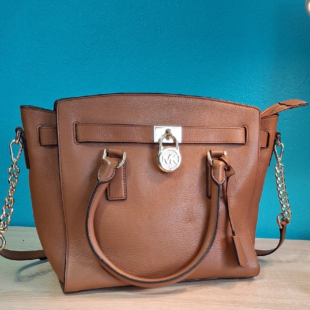 Michael Kors Brown Leather Satchel with Gold Hardware
